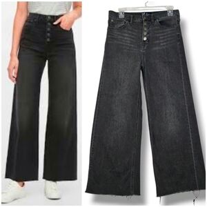 Gap High Wide Leg Jean Size 8 29 High Rise Faded Black Jean Exposed Button Fly